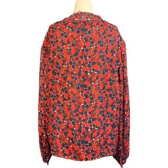 Diane Von Furstenberg Aleni SILK Smocked Long Sleeve Blouse Red Blue Geometric 2 - Picture 6 of 10